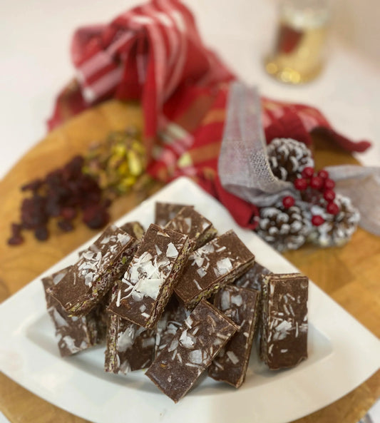 Chocolate pistachio coconut bars