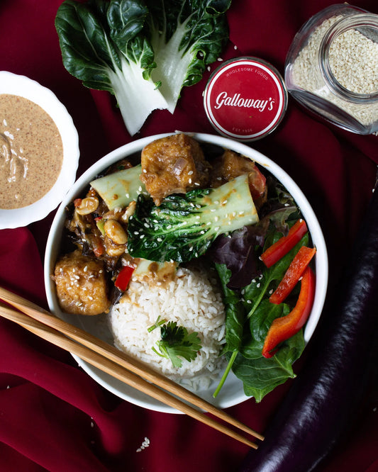 Aubergine and tofu satay