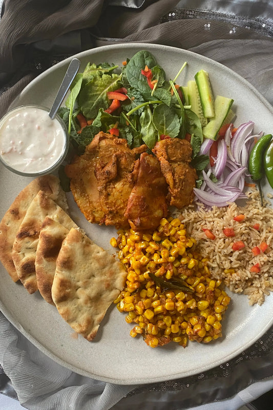 Chicken tikka (oven roasted or barbecued marinated chicken)