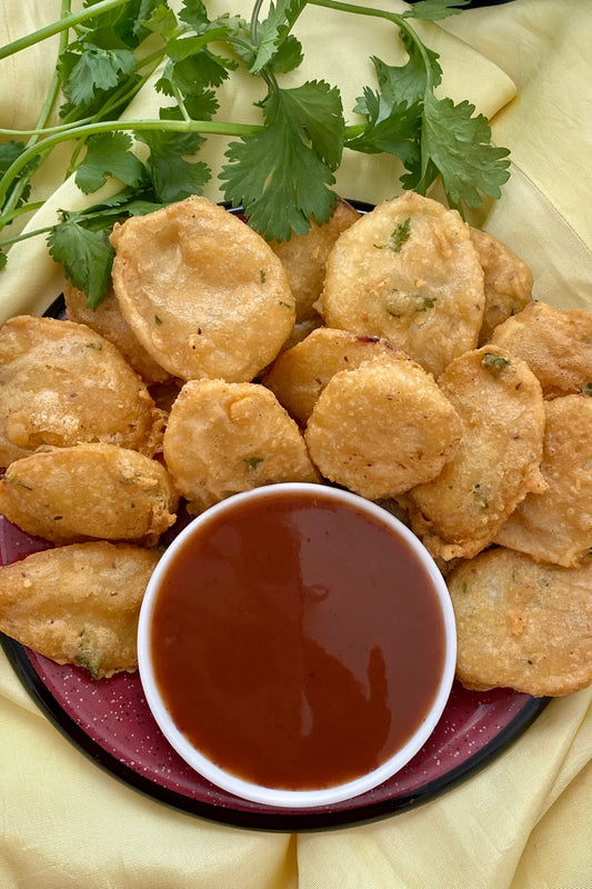 Potato bhajias with tamarind chutney
