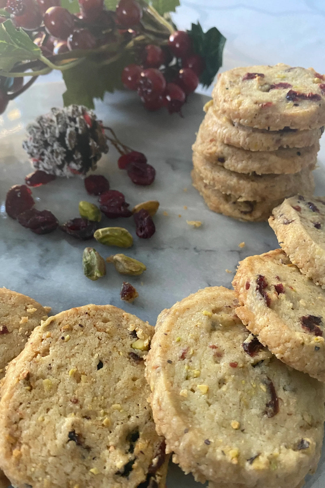 Pistachio and cranberry shortbread