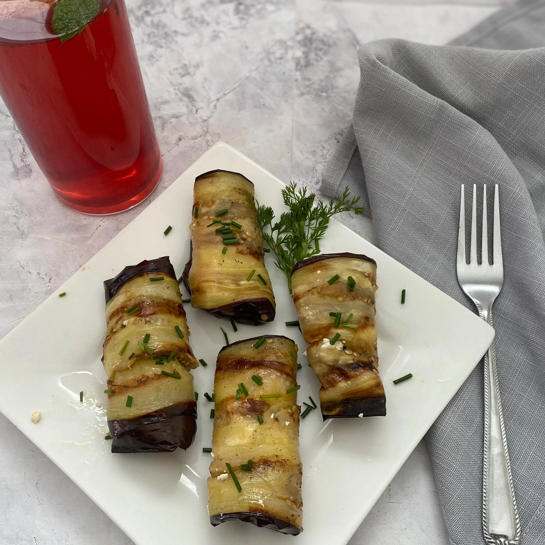 MEDITERRANEAN GRILLED EGGPLANT ROLL WITH FETA AND OLIVES