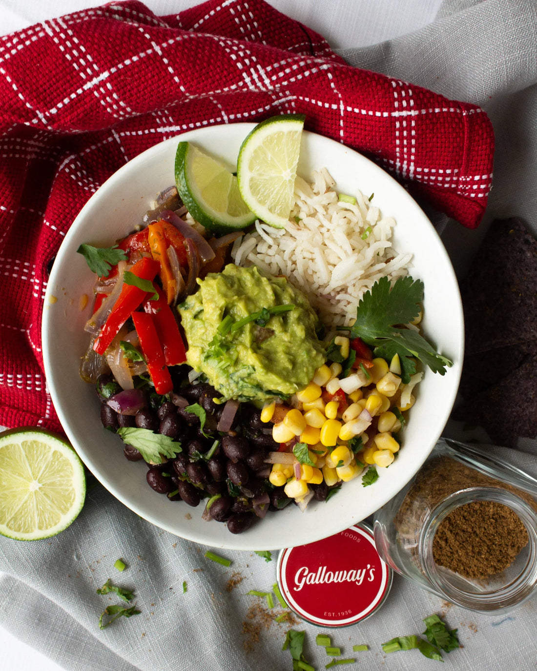 Mexican fajita bowl with corn salsa