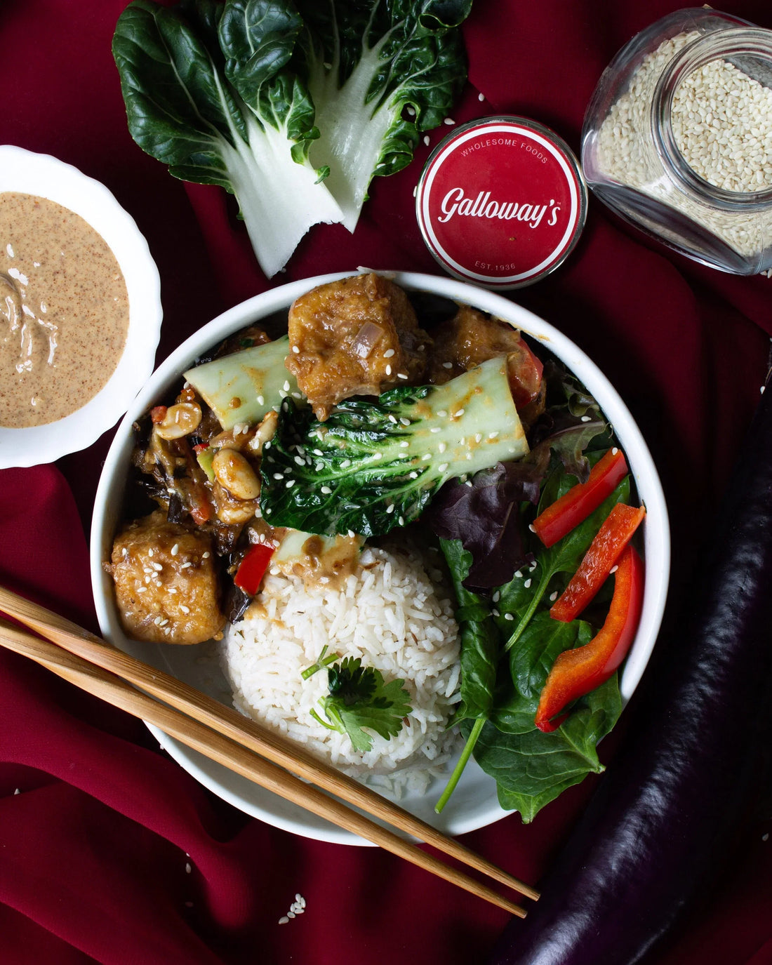 Aubergine and tofu satay